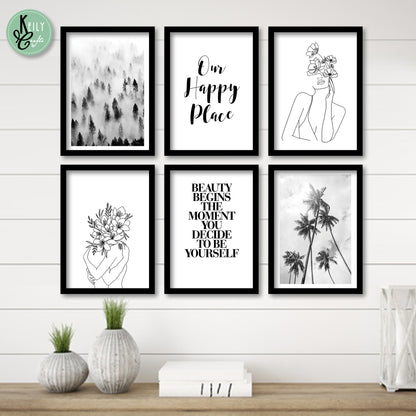 Our Happy Place - Set of 6 Framed Prints Wall Art Home Decor