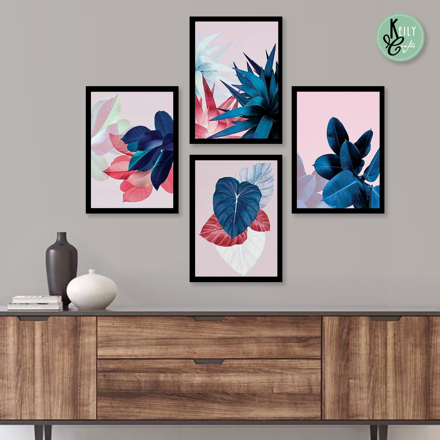 Colorful Tropical Leaves - Set of 4 Framed Prints Wall Art Home Decor