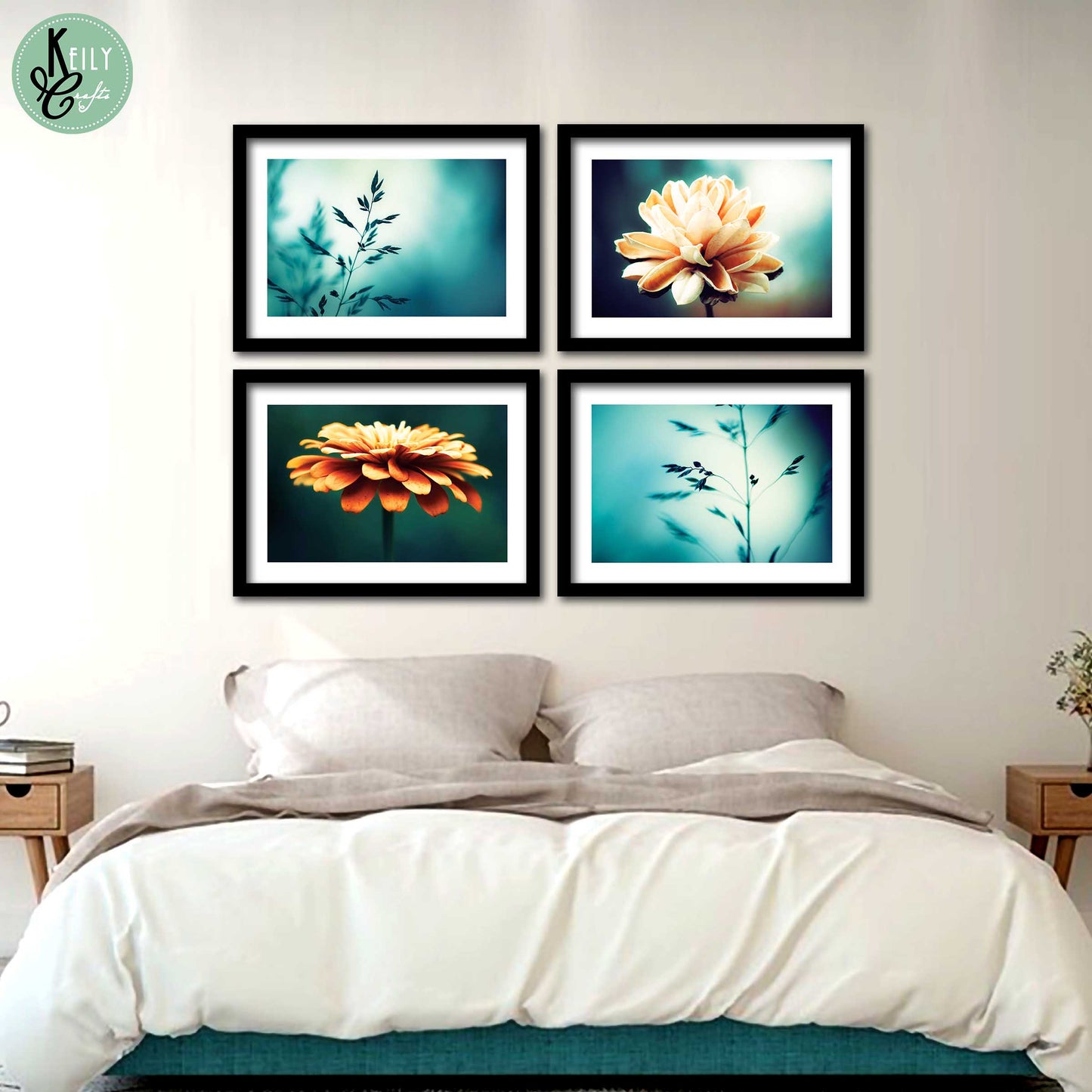 Botanical Flower Nature - Set of 4 Framed Prints Wall Art Home Decor