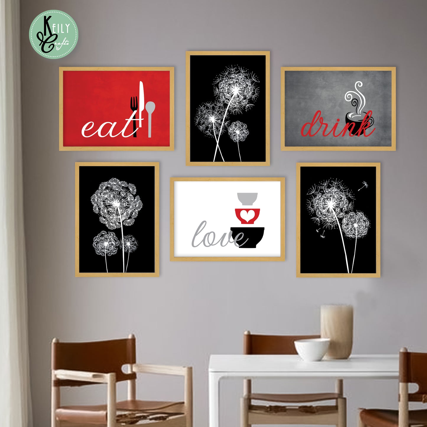 Modern Drink Love - Set of 6 Framed Prints Wall Art Home Decor