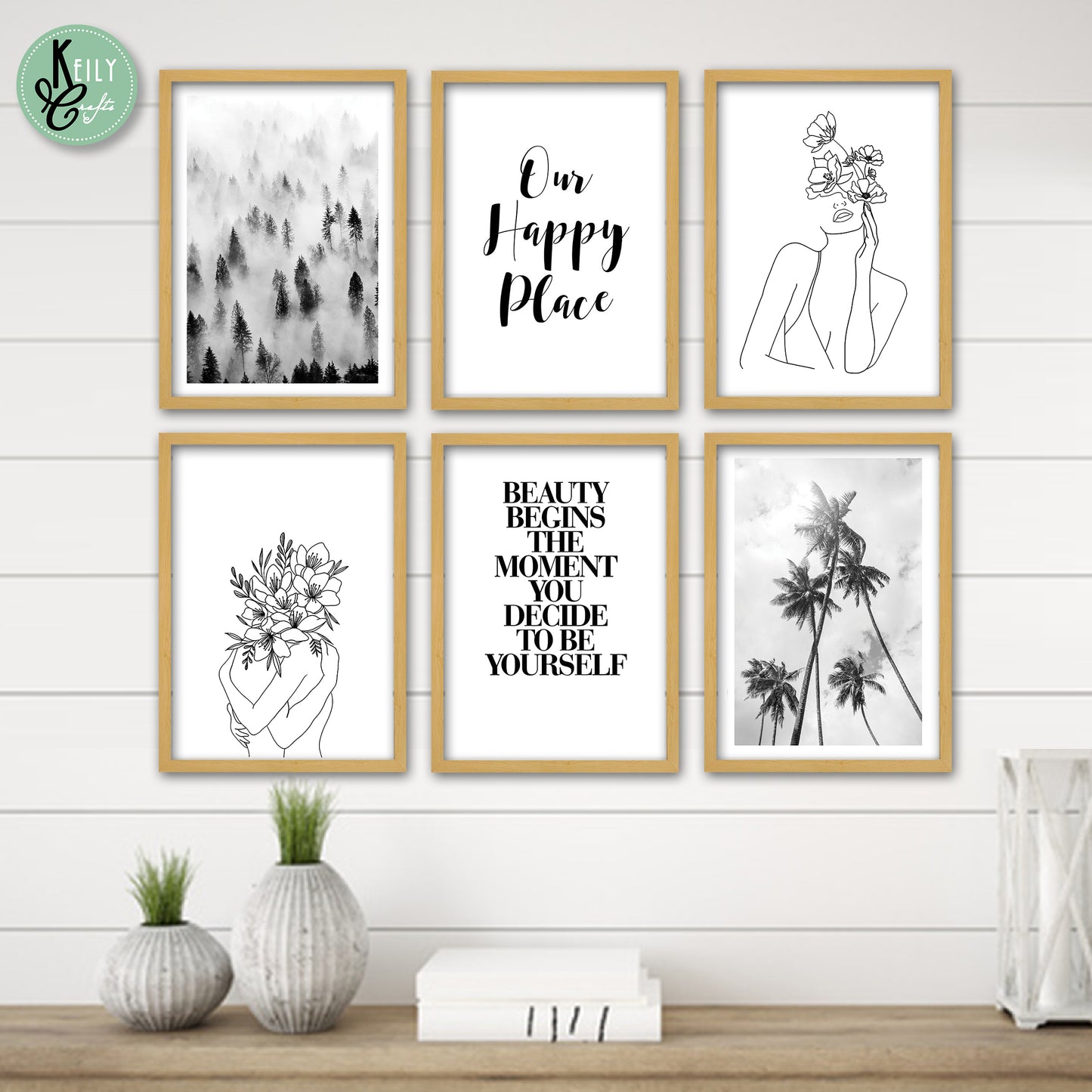 Our Happy Place - Set of 6 Framed Prints Wall Art Home Decor