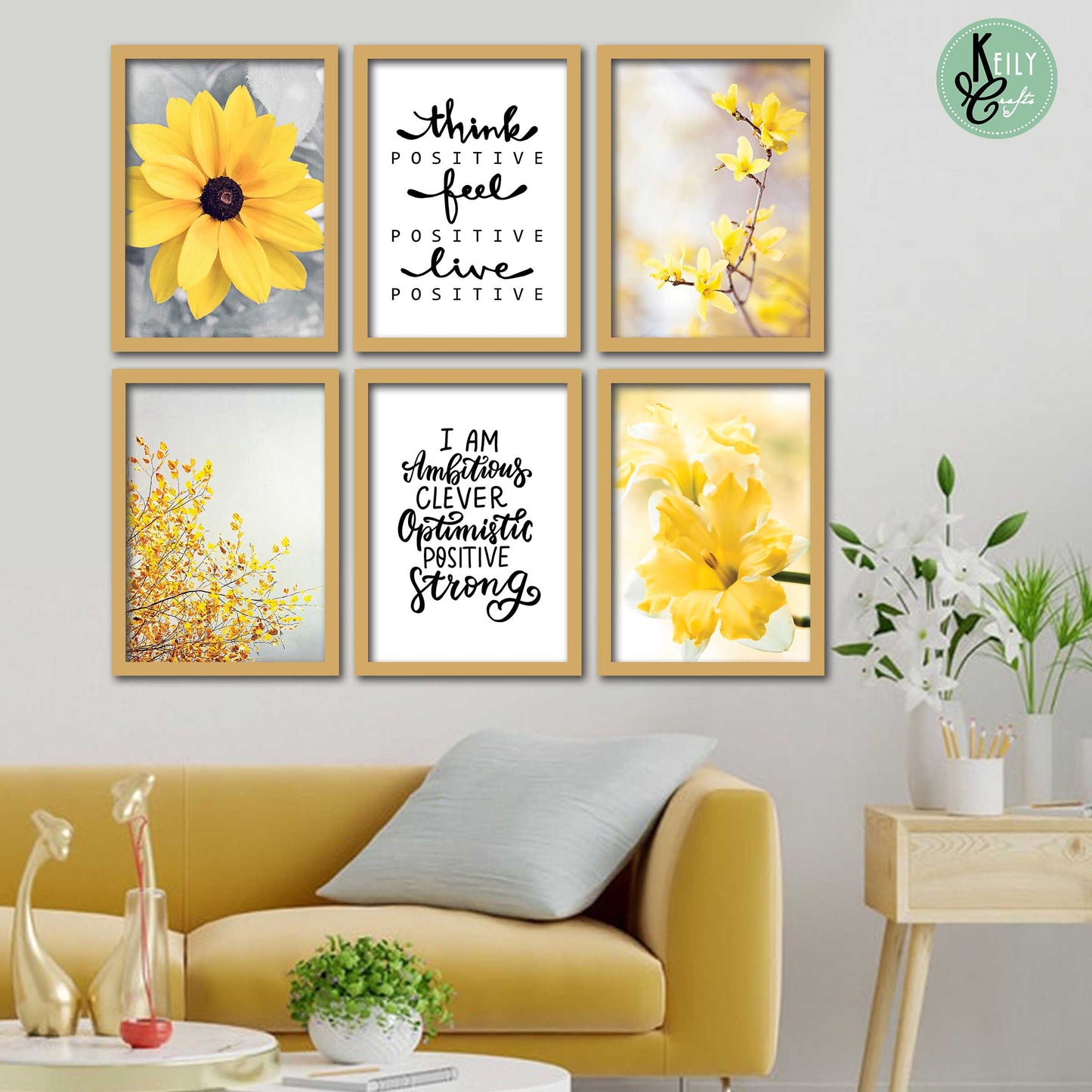 Think Positive - Set of 6 Framed Prints Wall Art Home Decor