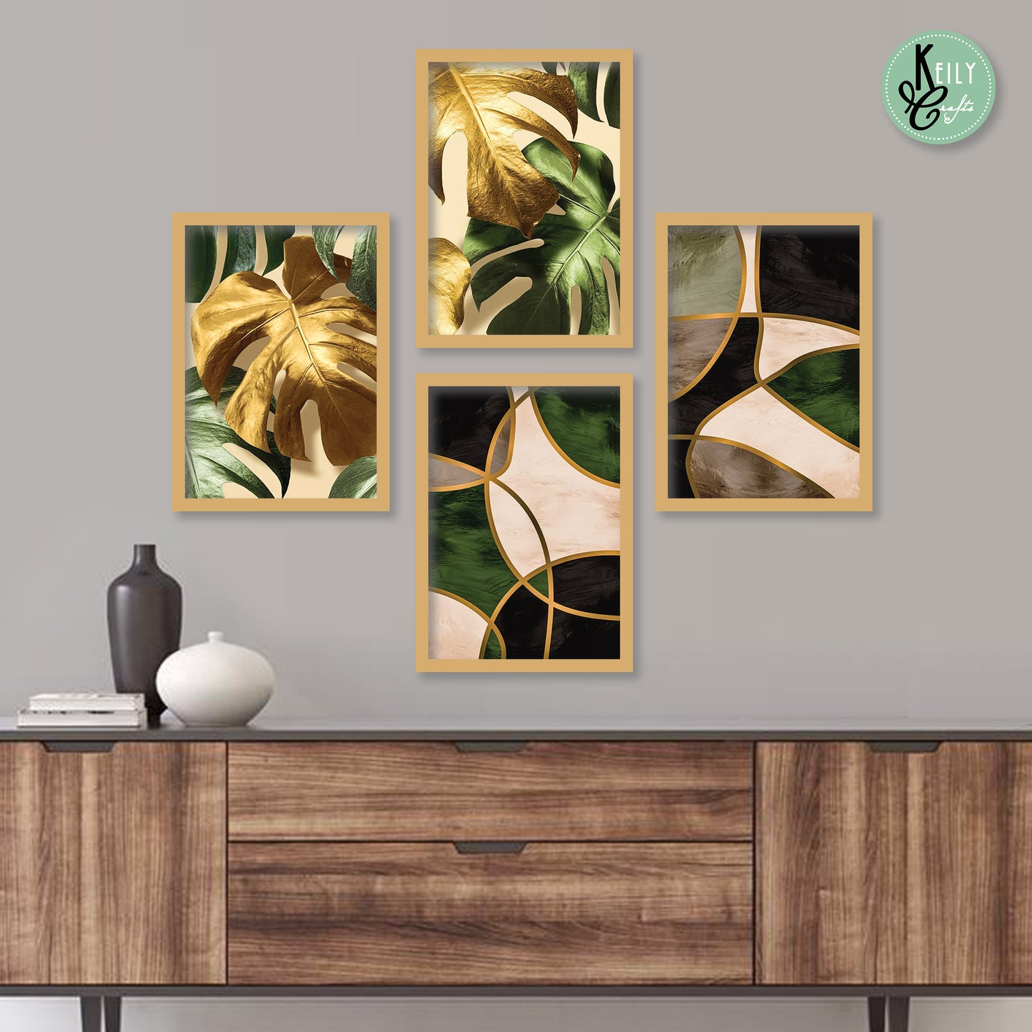 Abstract Tropical Plant - Set of 4 Framed Prints Wall Art Home Decor