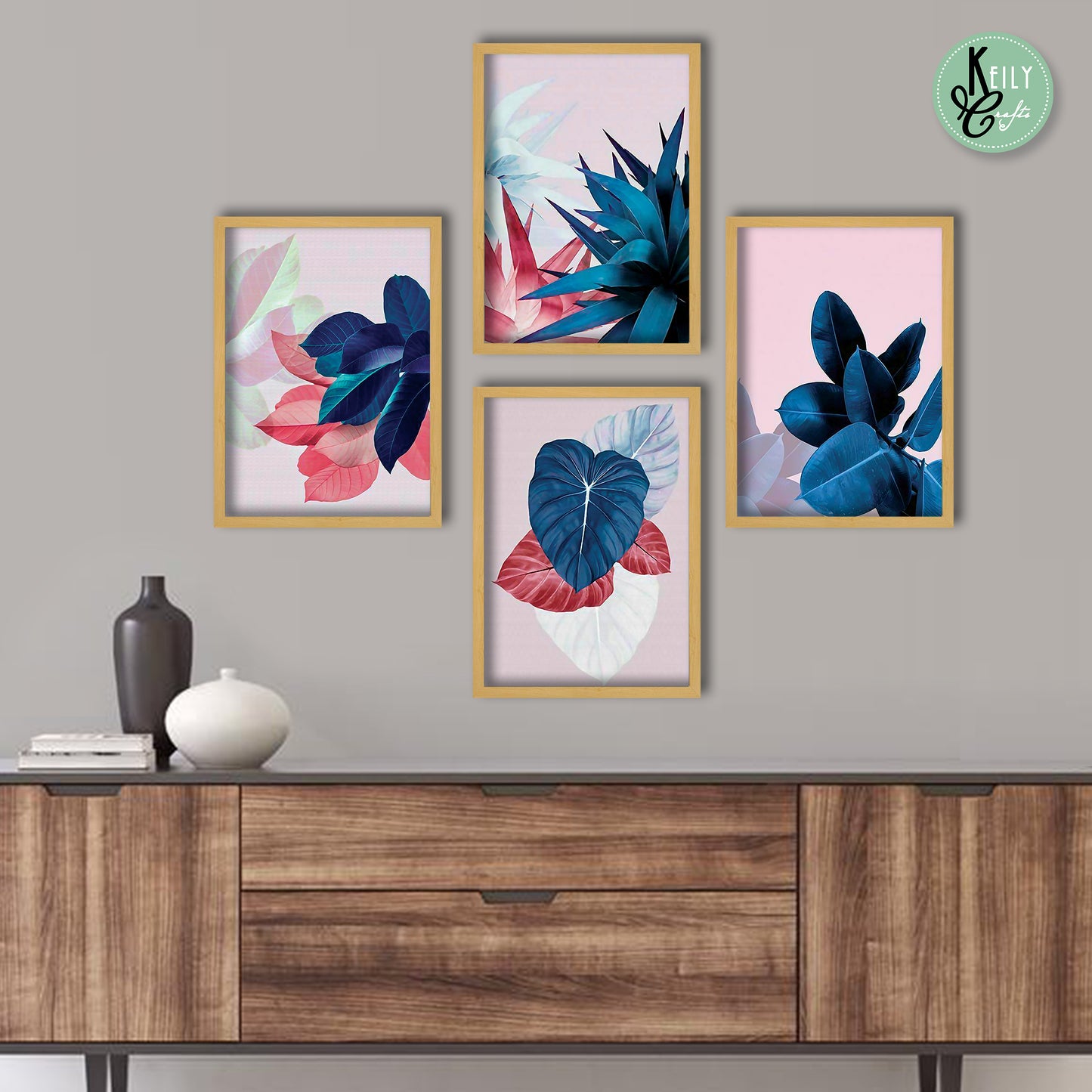 Colorful Tropical Leaves - Set of 4 Framed Prints Wall Art Home Decor