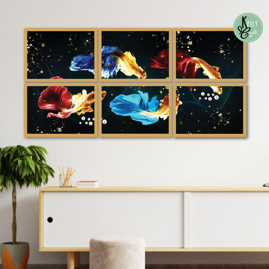 Colorful Koi Fish - Set of 6 Framed Prints Wall Art Home Decor