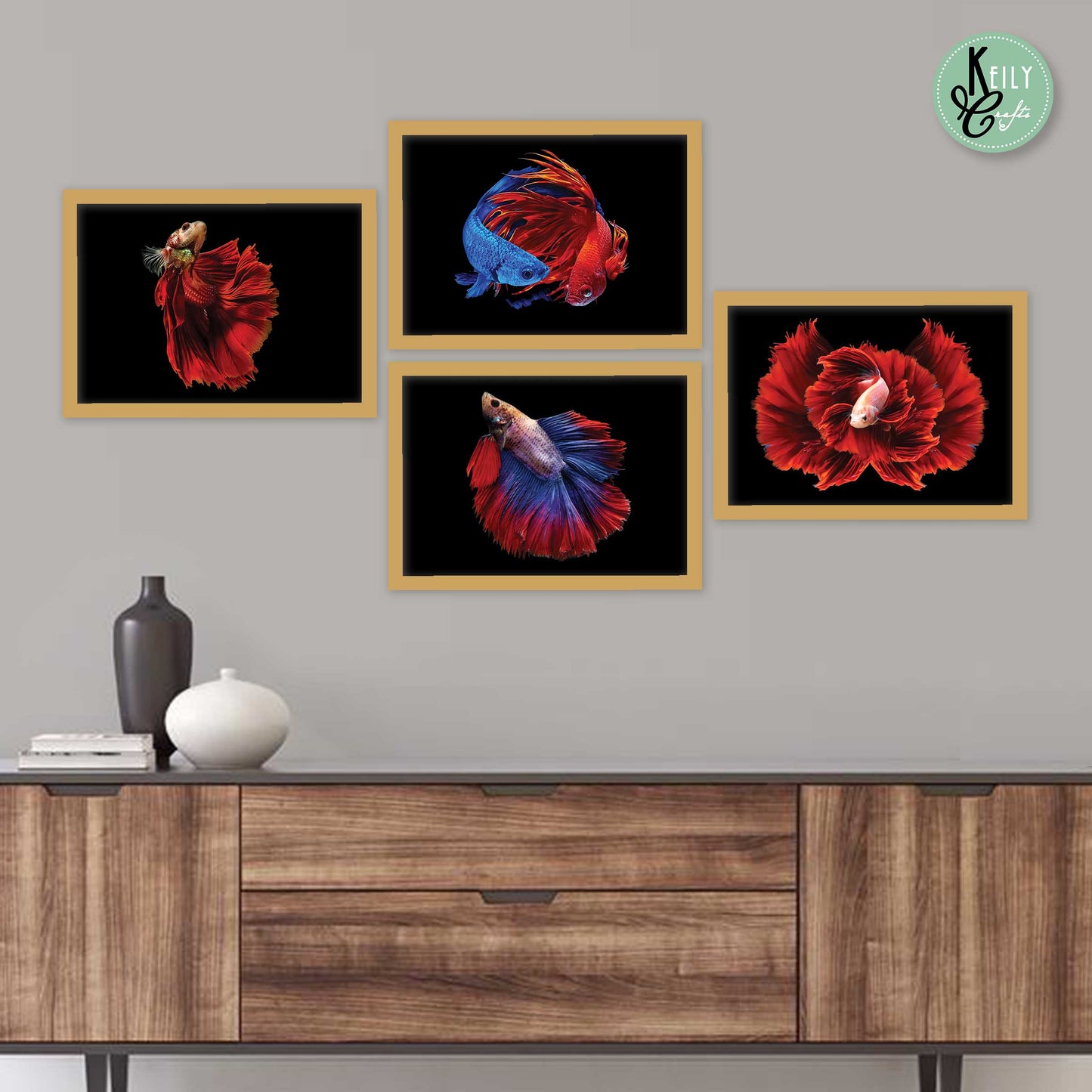 Fengshui Colorful Fish - Set of 4 Framed Prints Wall Art Home Decor