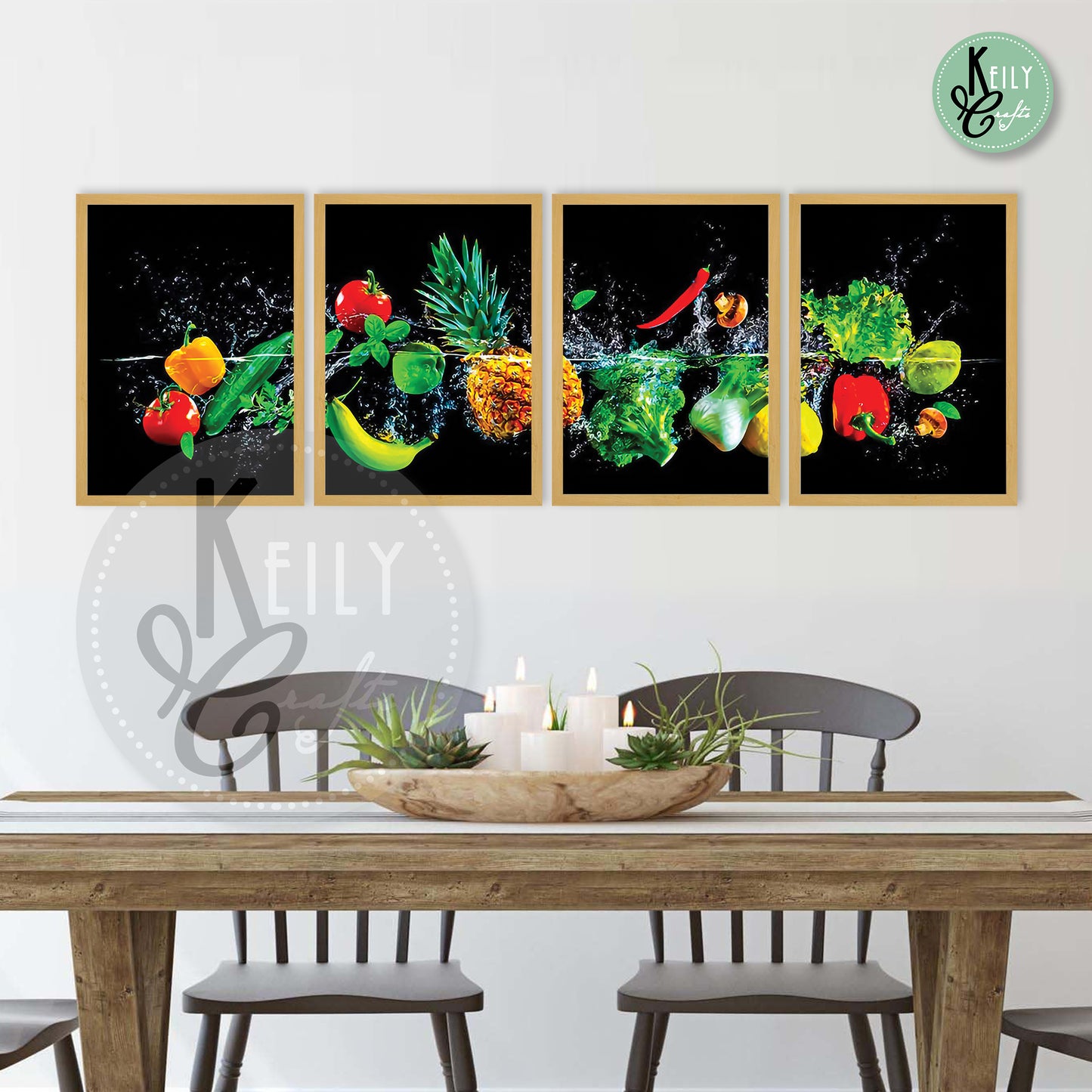 Fruits Kitchen Wall Art - Set of 4 Framed Prints Wall Art Home Decor