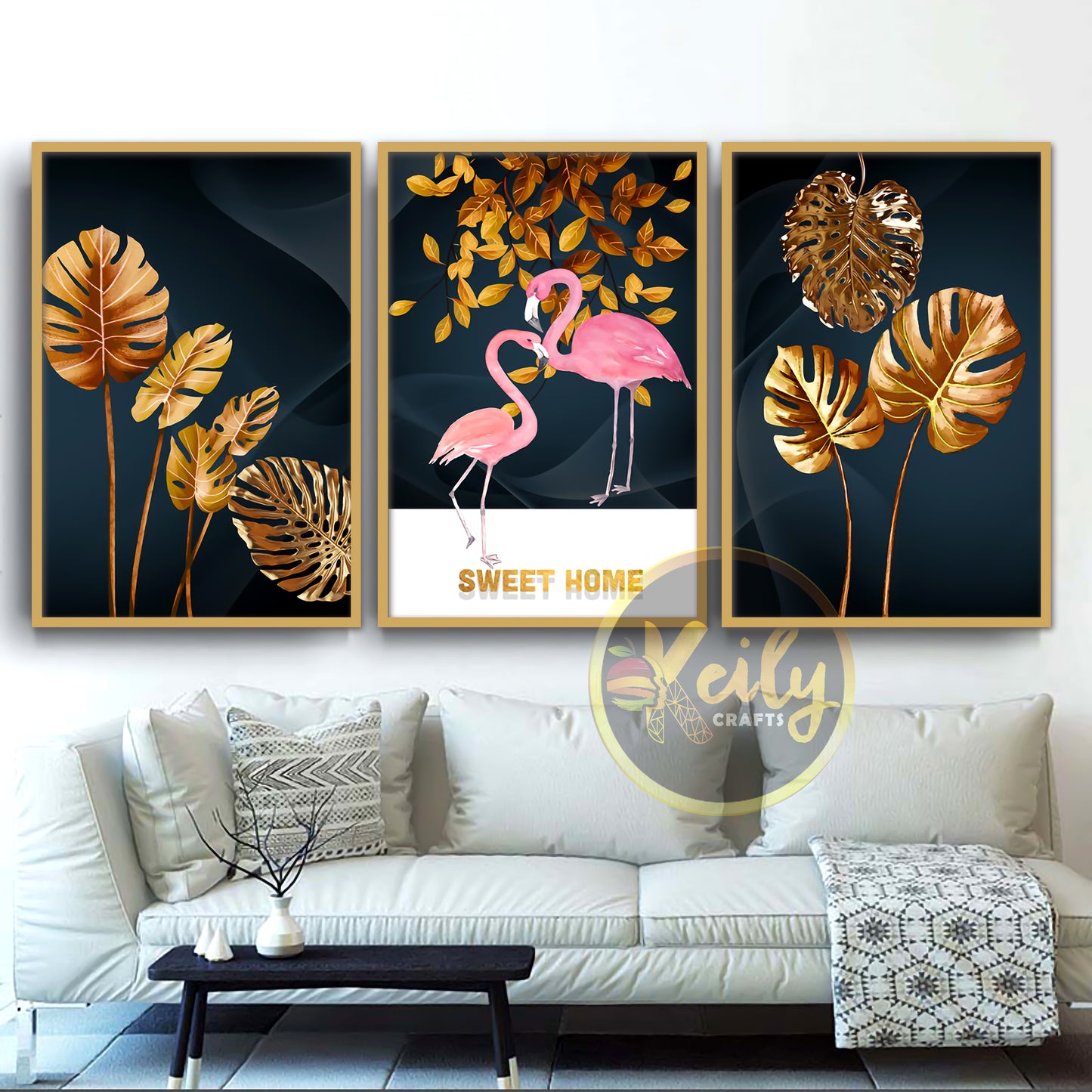 Golden Leaves and Flamingo