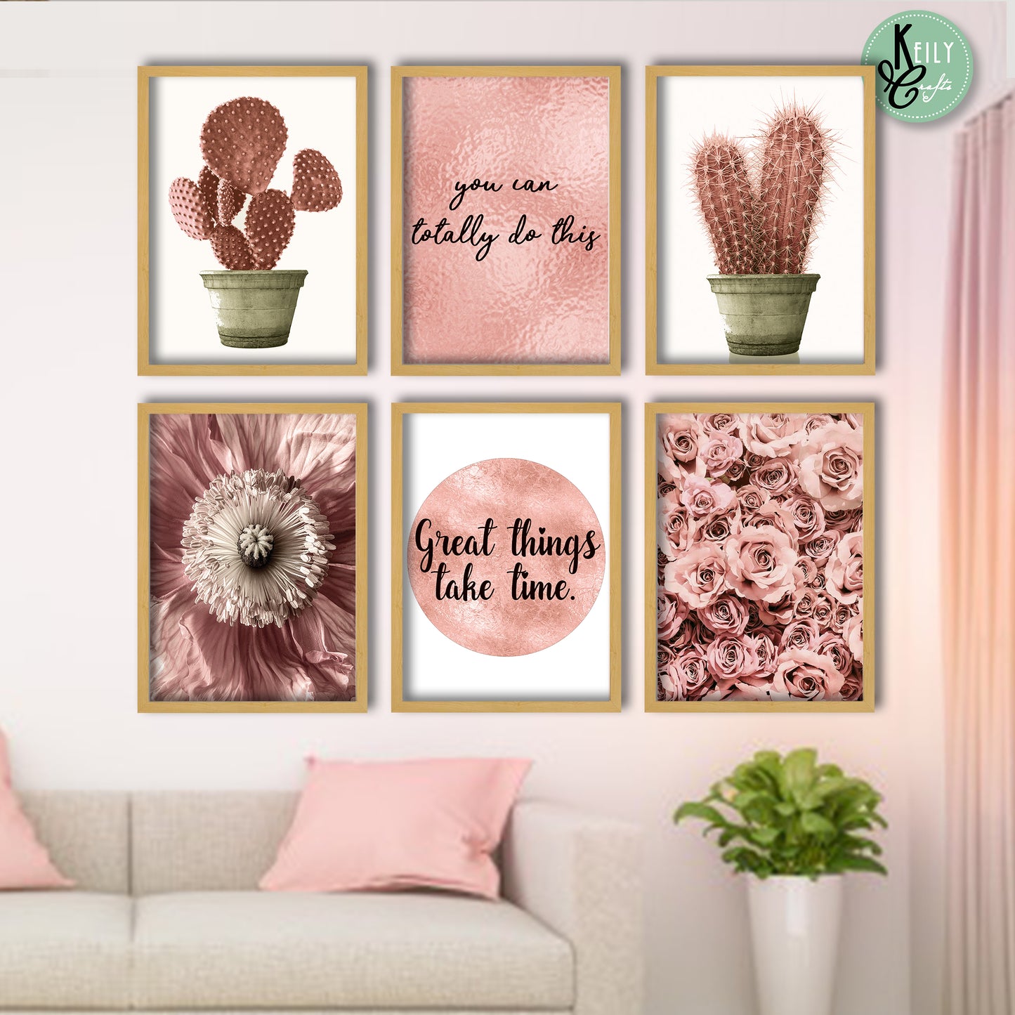 Cactus And Flowers - Set of 6 Framed Prints Wall Art Home Decor