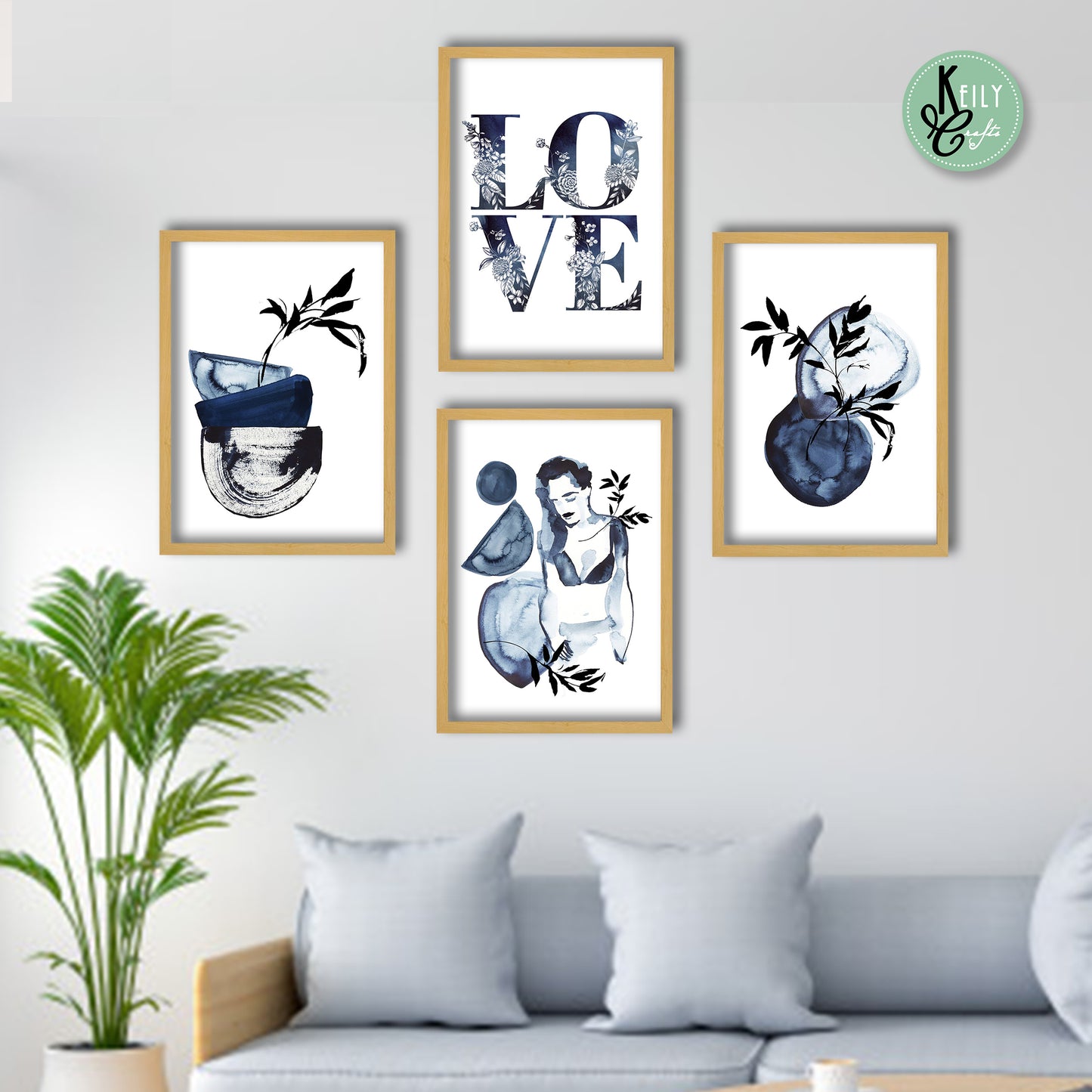 Love Navy Blue Wall Art - Set of 4 Framed Prints Wall Art Home Decor