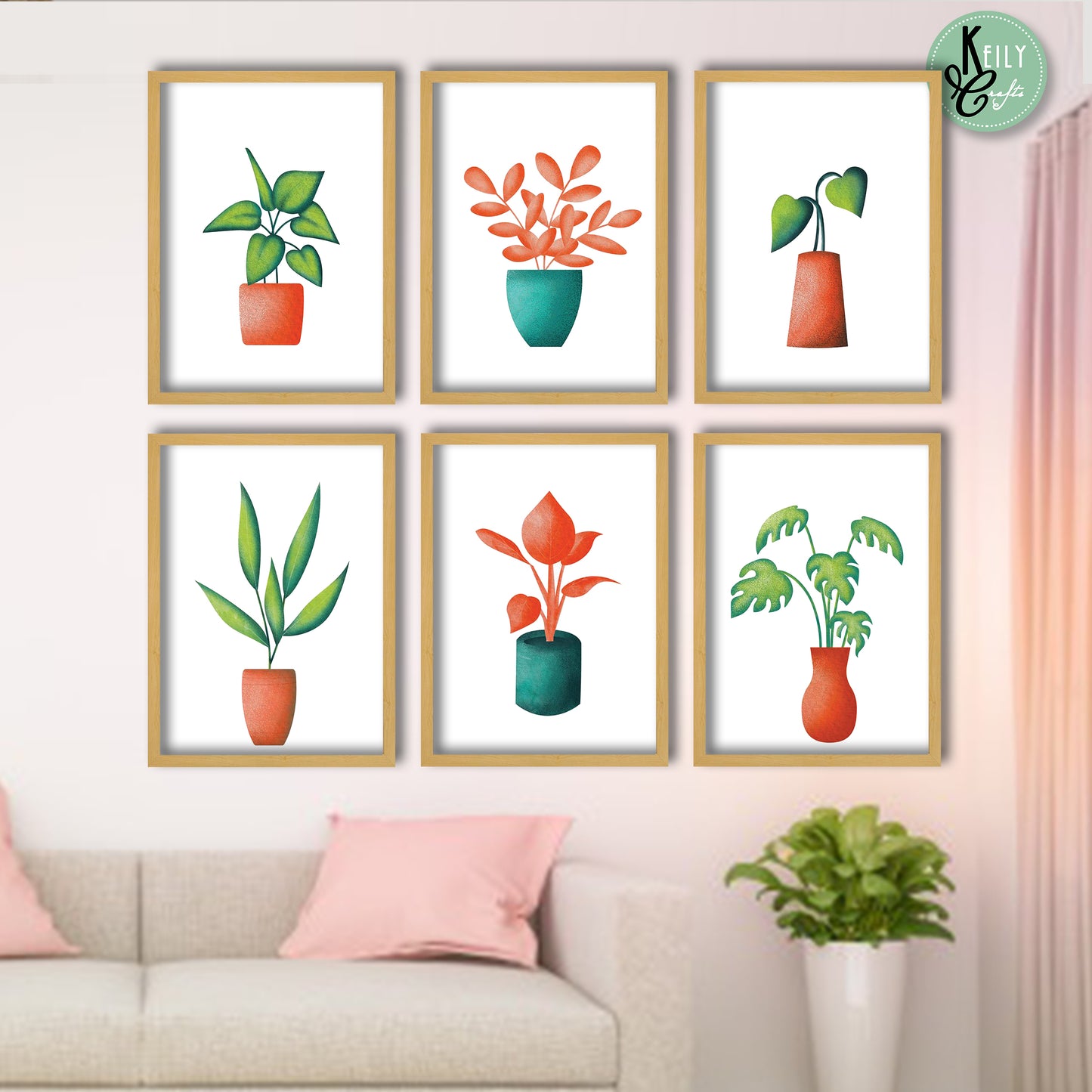 Succelent Potted Plant - Set of 6 Framed Prints Wall Art Home Decor