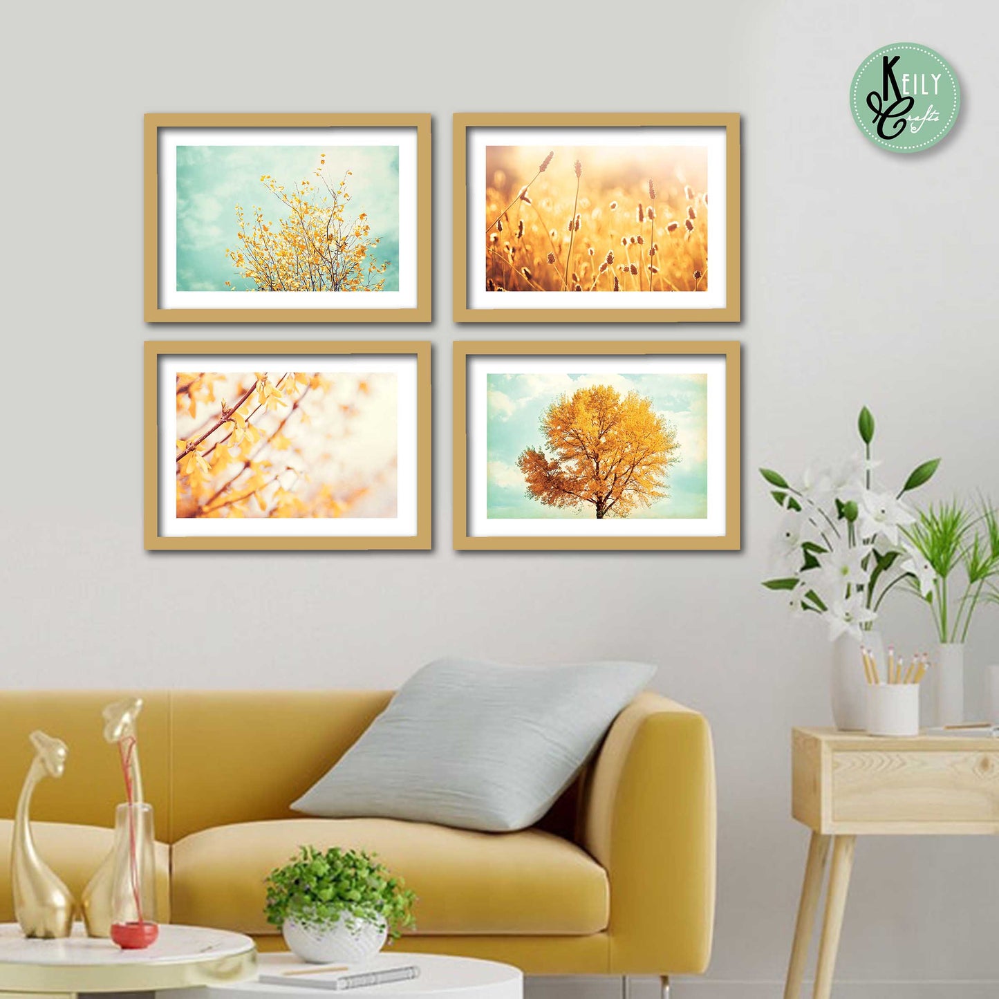 Botanical Mint Green Yellow - Set of 4 Framed Prints Wall Art Home Decor