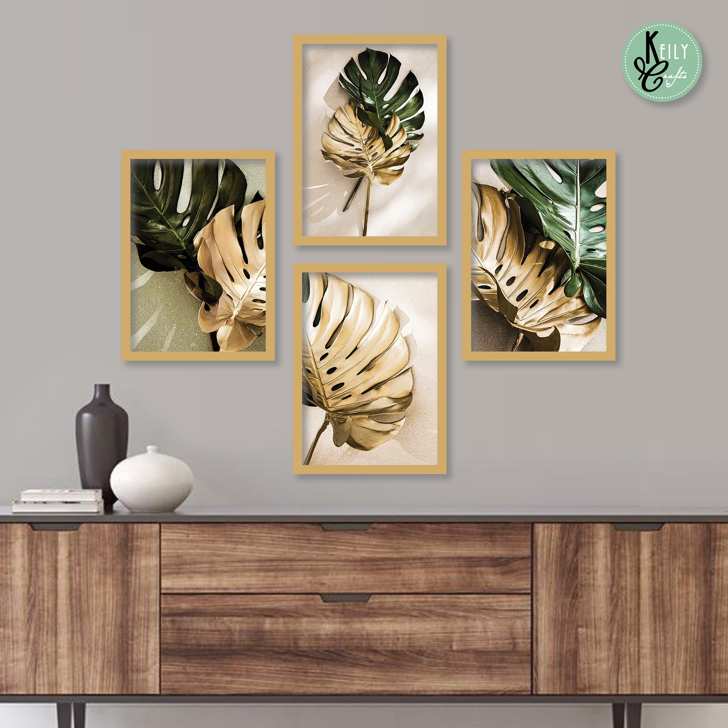 Green Tropical Plant - Set of 4 Framed Prints Wall Art Home Decor