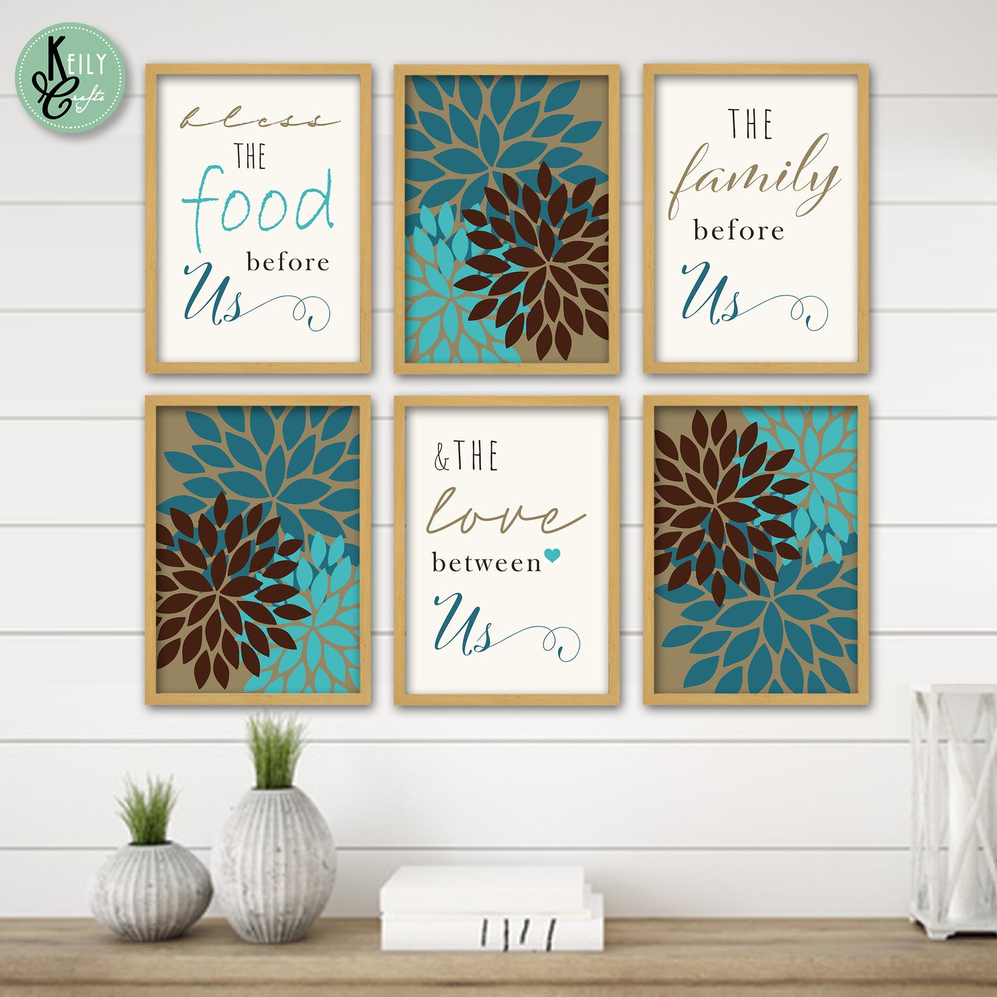 Bless The Food Before Us - Set of 6 Framed Prints Wall Art Home Decor