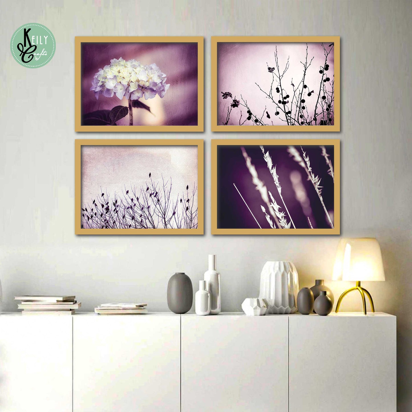 Purple Nature - Set of 4 Framed Prints Wall Art Home Decor