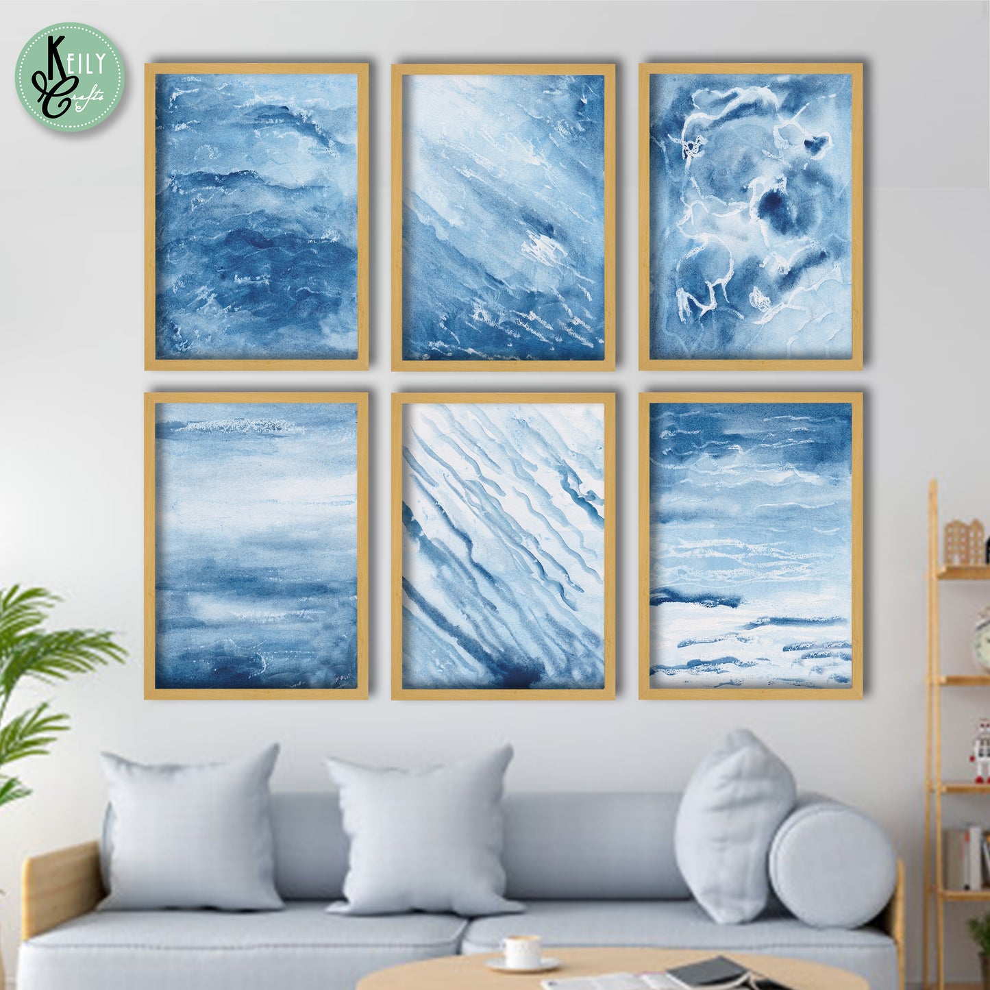 Blue Walter Color Wall Art - Set of 6 Framed Prints Wall Art Home Decor