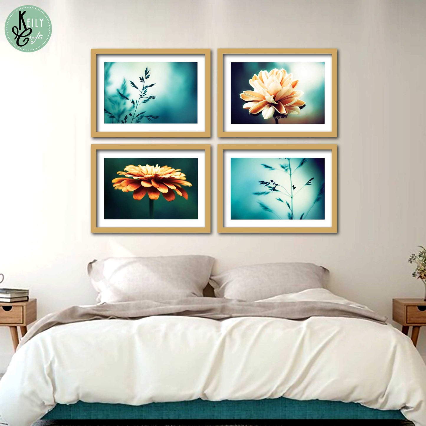 Botanical Flower Nature - Set of 4 Framed Prints Wall Art Home Decor