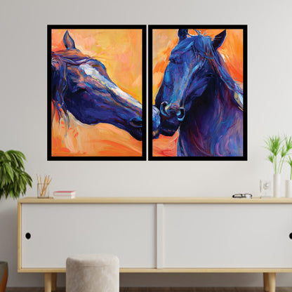 Blue Horse Wall Art - Set of 2 Framed Prints Wall Art Home Decor