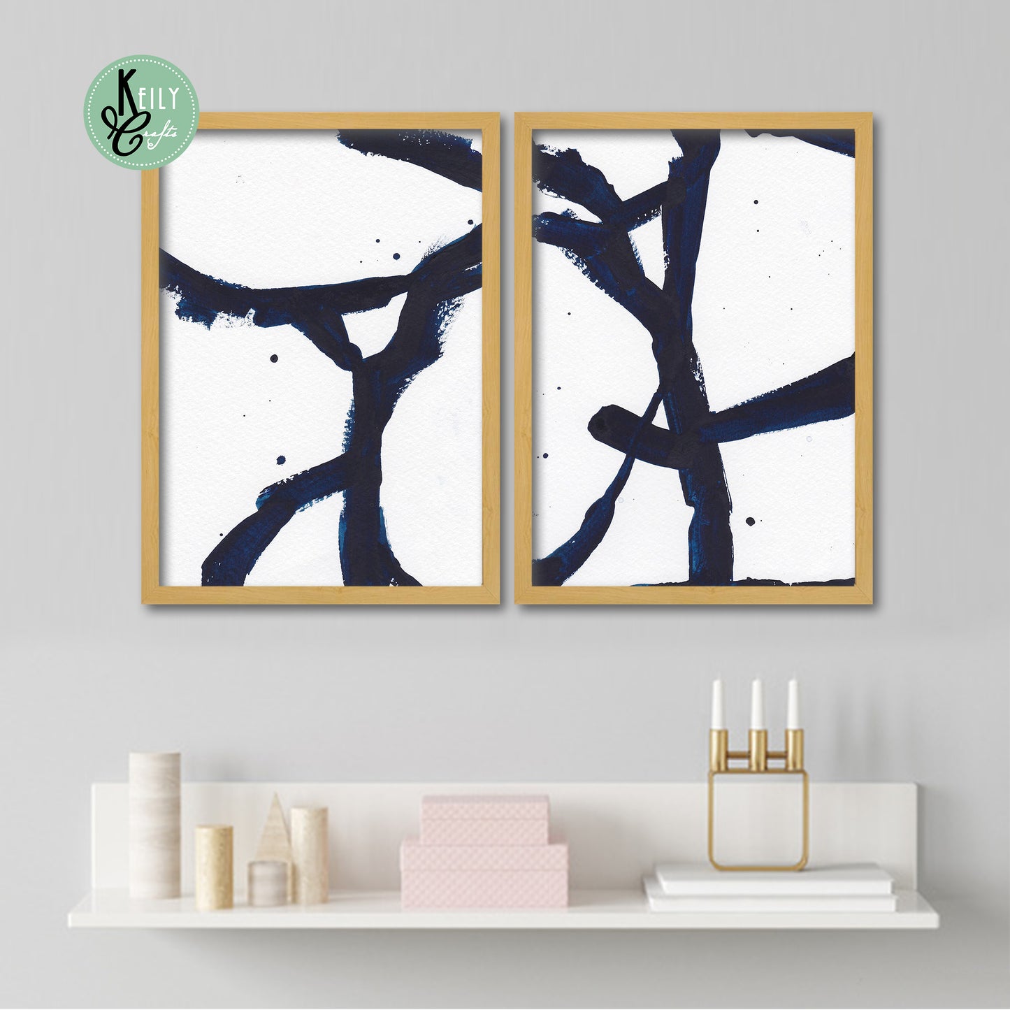 Abstract Blue Wall Art - Set of 2 Framed Prints Wall Art Home Decor