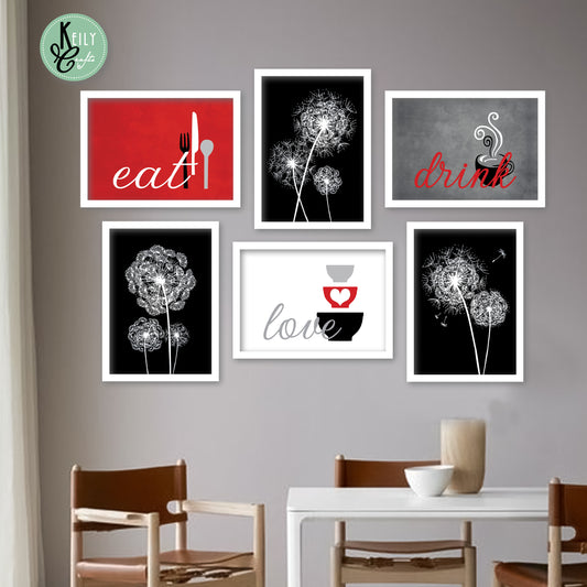 Modern Drink Love - Set of 6 Framed Prints Wall Art Home Decor