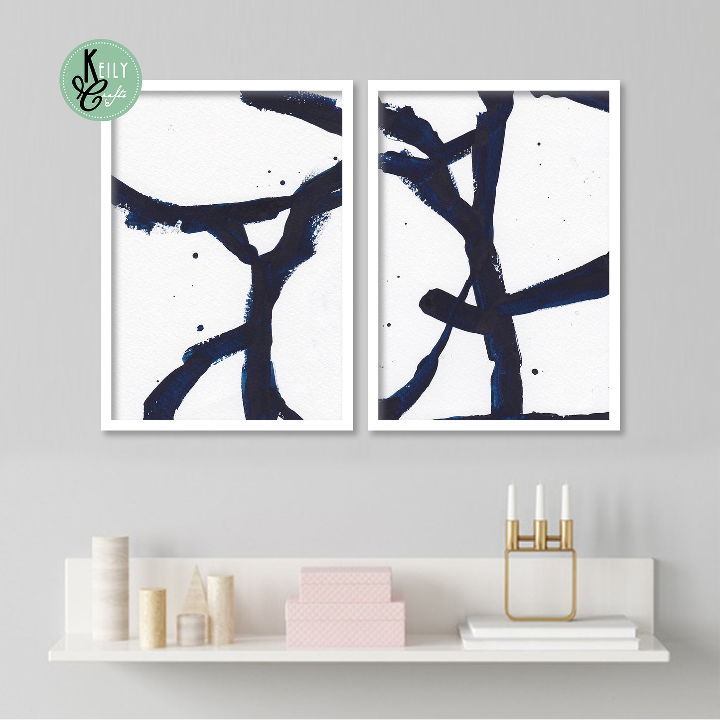 Abstract Blue Wall Art - Set of 2 Framed Prints Wall Art Home Decor