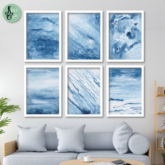 Blue Walter Color Wall Art - Set of 6 Framed Prints Wall Art Home Decor