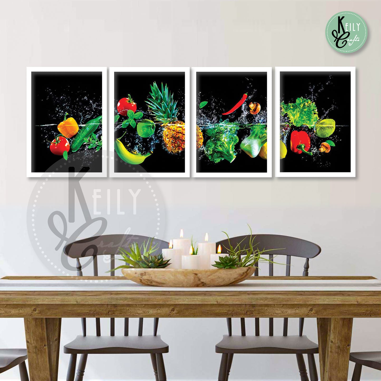 Fruits Kitchen Wall Art - Set of 4 Framed Prints Wall Art Home Decor