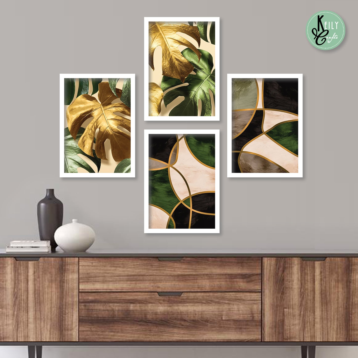 Abstract Tropical Plant - Set of 4 Framed Prints Wall Art Home Decor