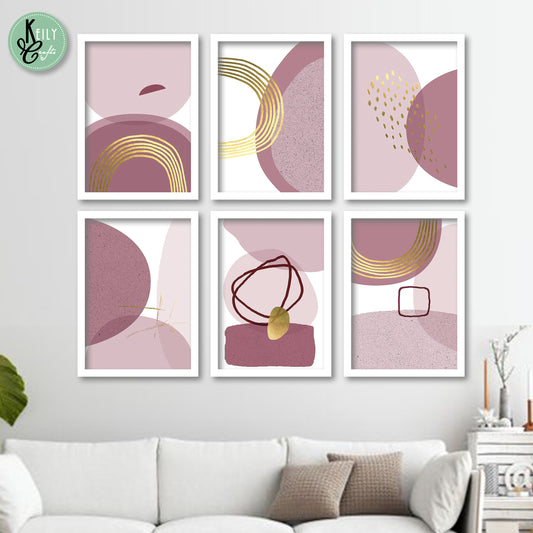 Purple Abstract Wall Art - Set of 6 Framed Prints Wall Art Home Decor