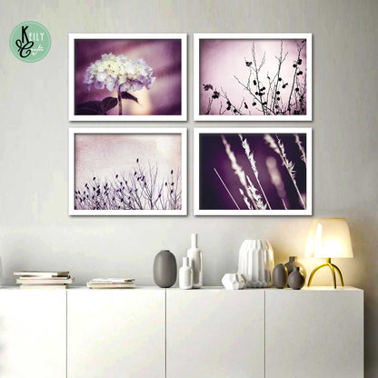 Purple Nature - Set of 4 Framed Prints Wall Art Home Decor