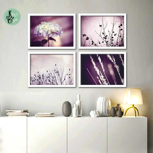 Purple Nature - Set of 4 Framed Prints Wall Art Home Decor