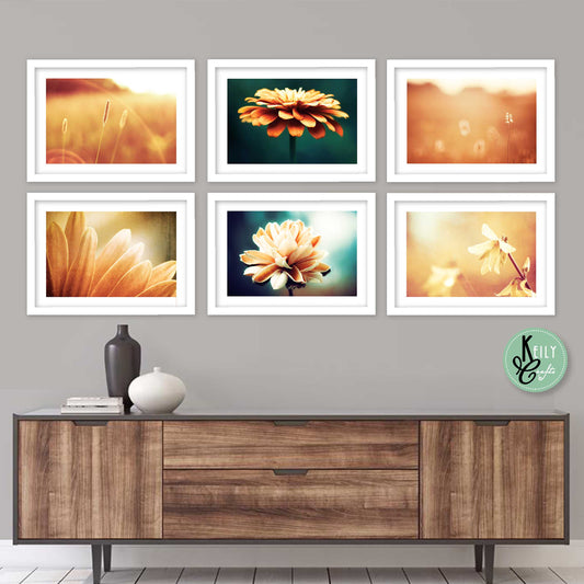 Golden Nature Botanical - Set of 6 Framed Prints Wall Art Home Decor