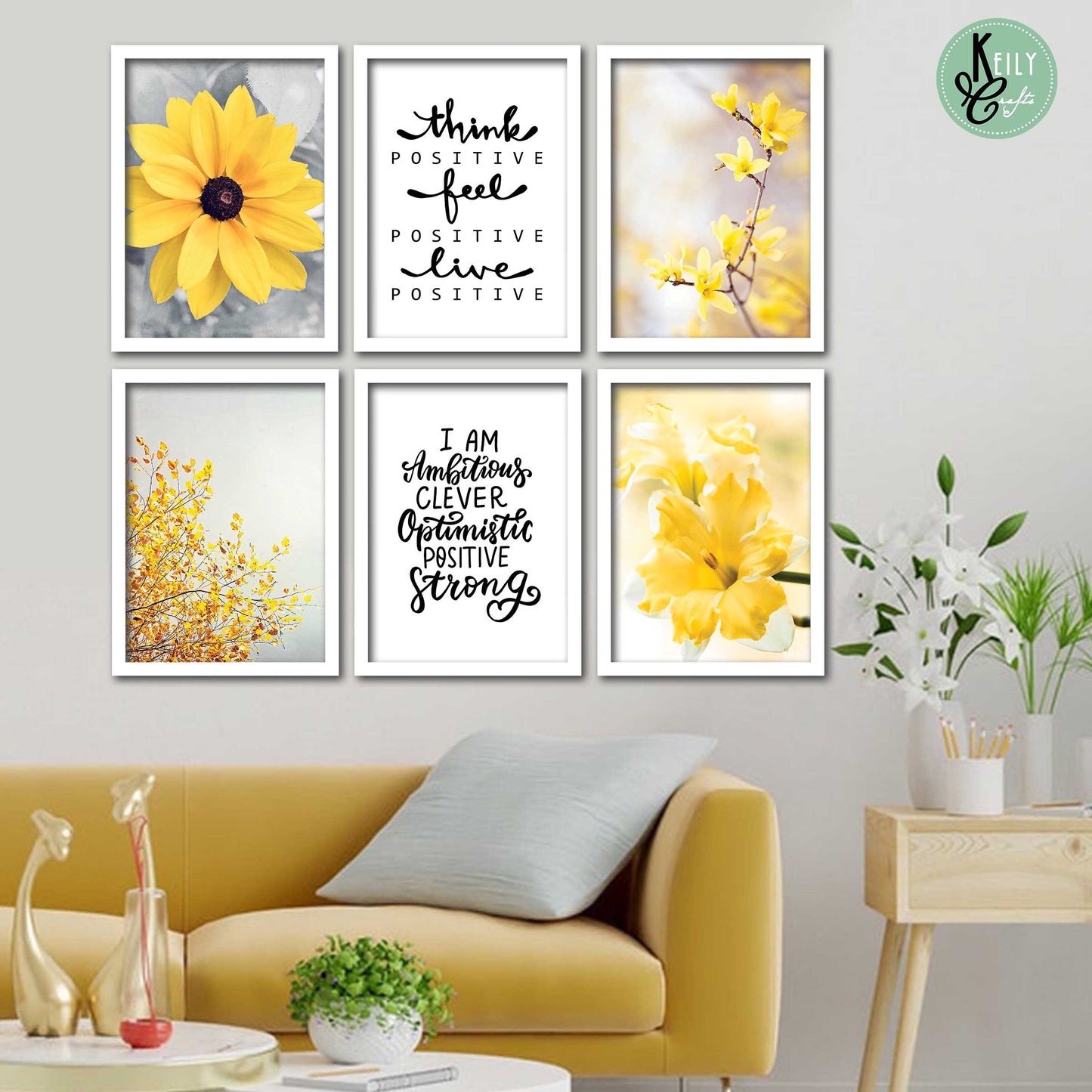 Think Positive - Set of 6 Framed Prints Wall Art Home Decor