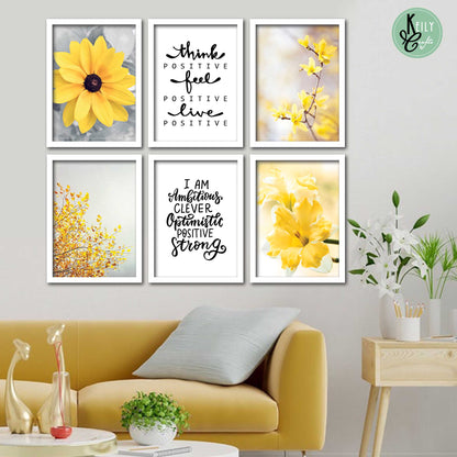 Think Positive - Set of 6 Framed Prints Wall Art Home Decor