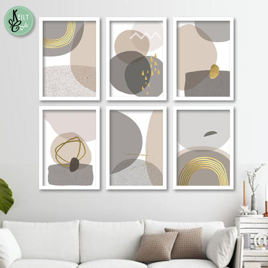 Gray Abstract Wall Art - Set of 6 Framed Prints Wall Art Home Decor