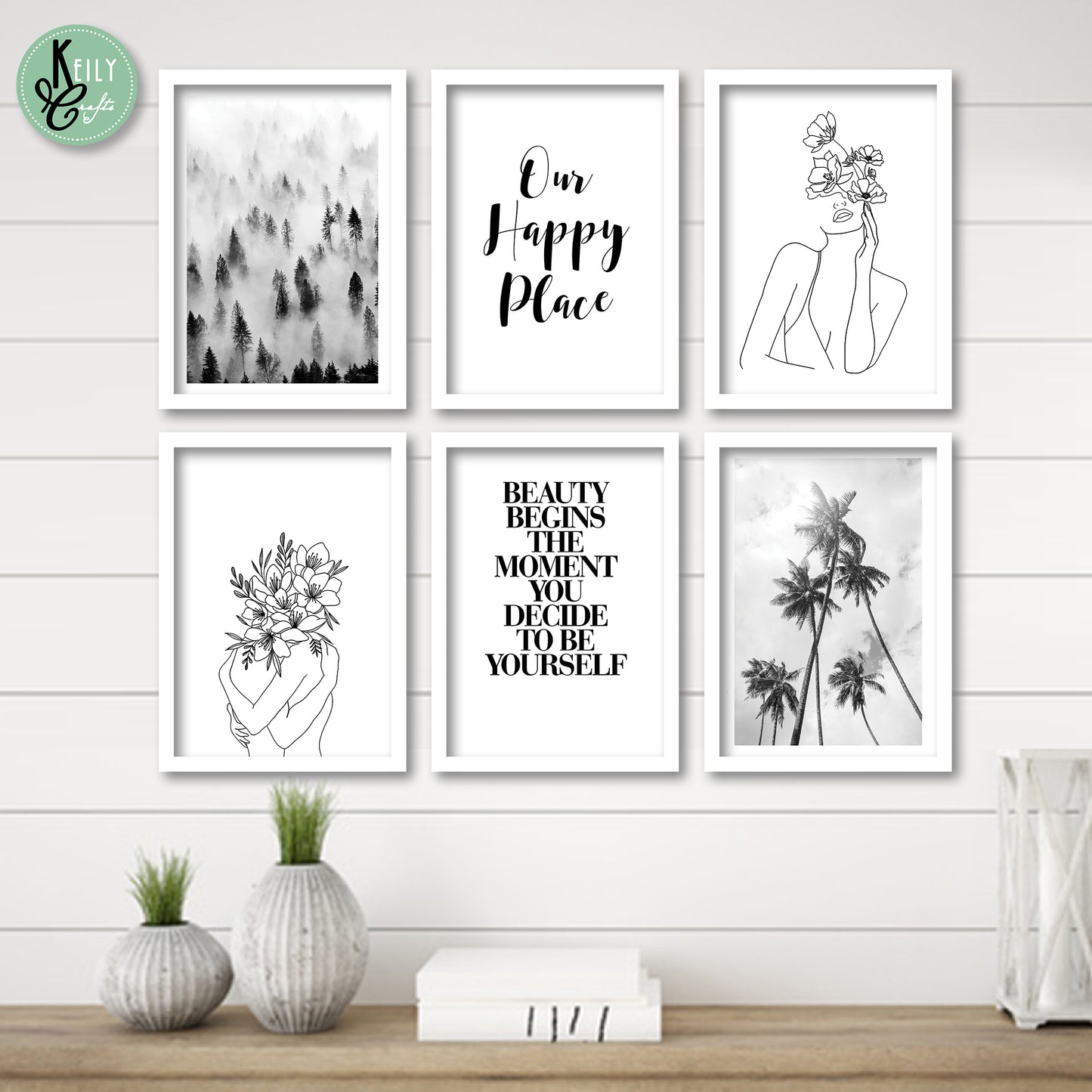 Our Happy Place - Set of 6 Framed Prints Wall Art Home Decor