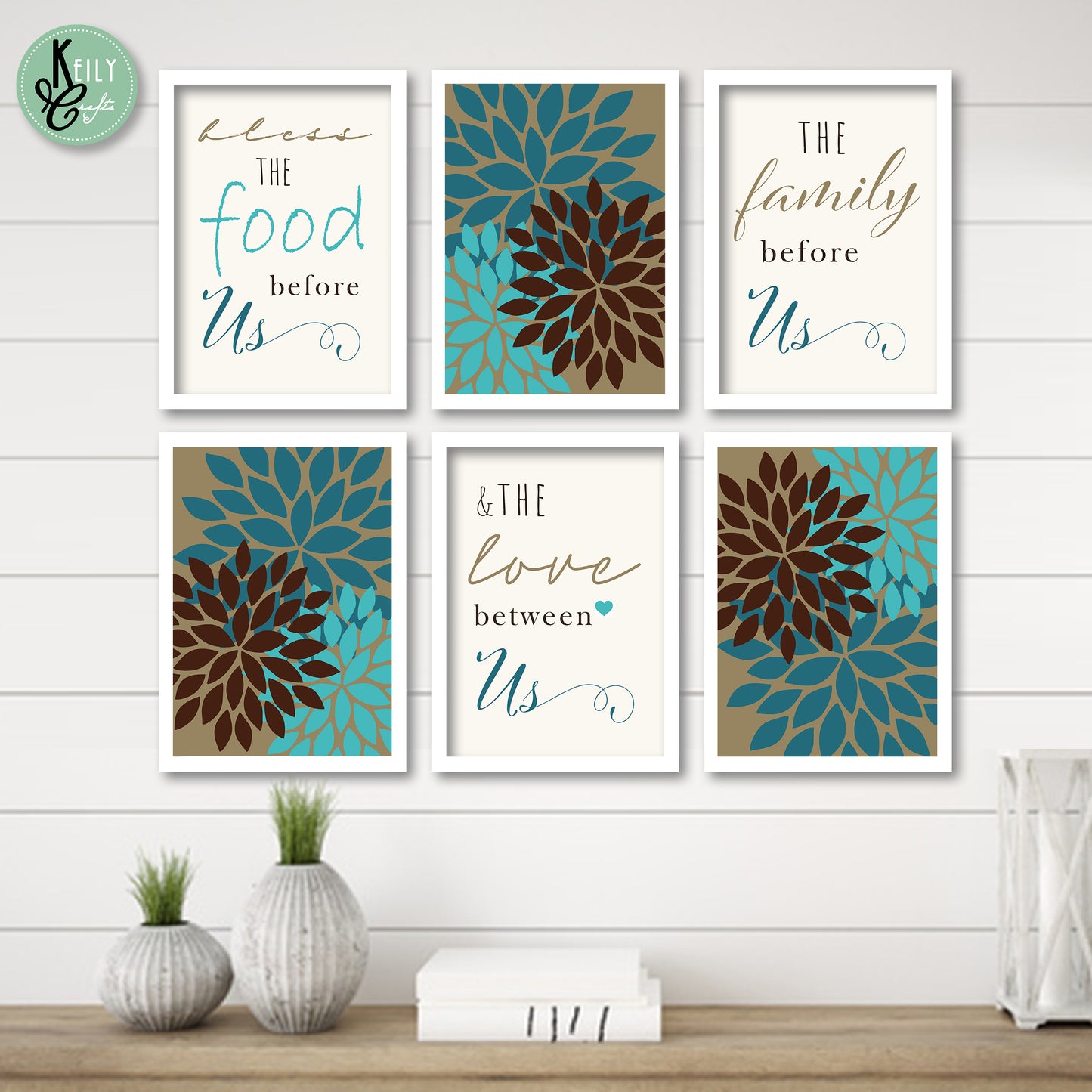 Bless The Food Before Us - Set of 6 Framed Prints Wall Art Home Decor