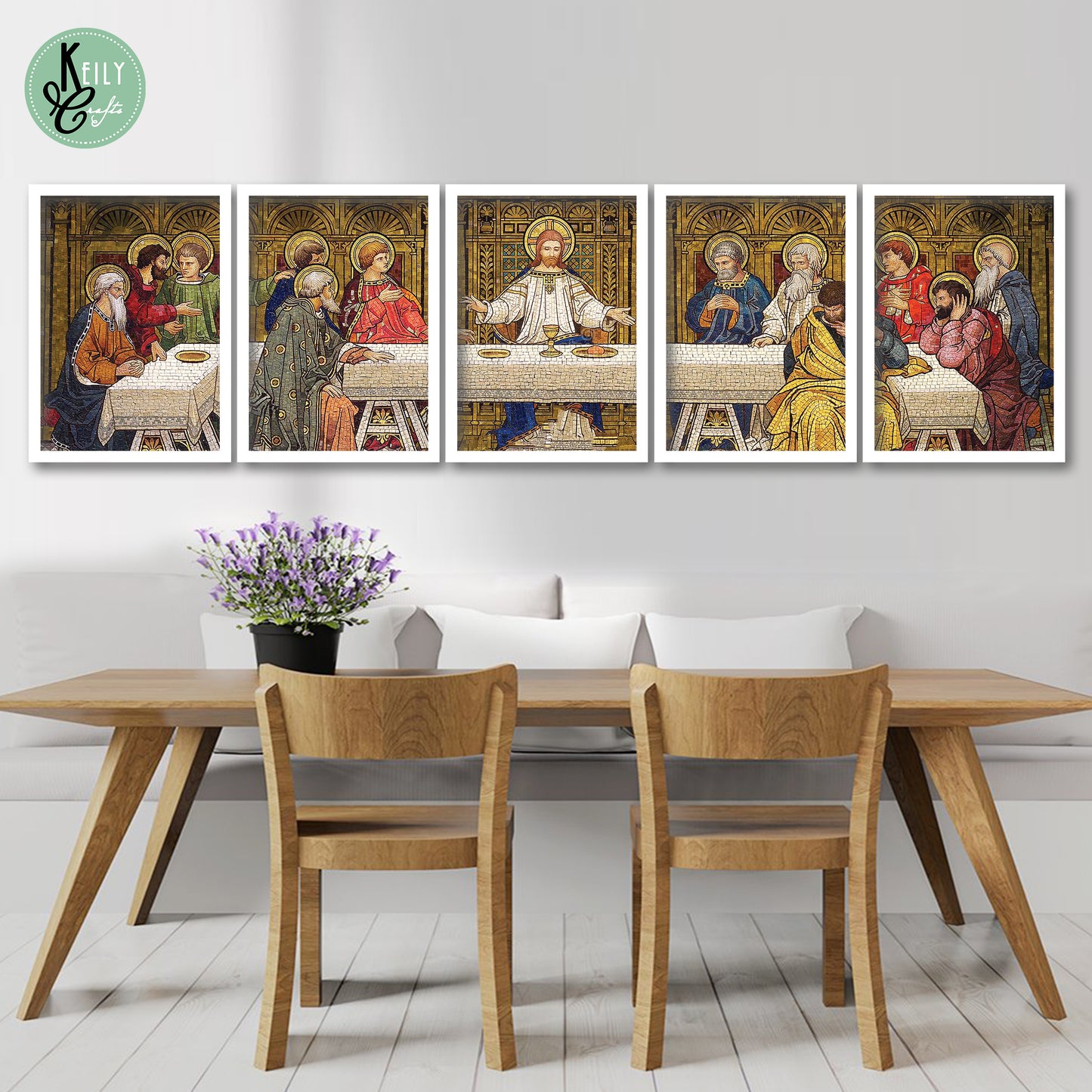 Last Supper Mosaic - Set of 5 Framed Prints Wall Art Home Decor