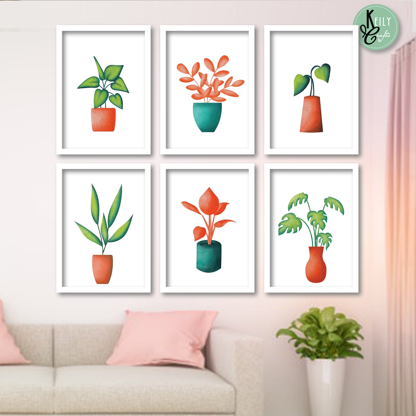 Succelent Potted Plant - Set of 6 Framed Prints Wall Art Home Decor