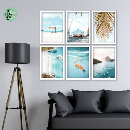 Coastal Beach - Set of 6 Framed Prints Wall Art Home Decor