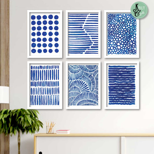 Blue Abstract Watercolor - Set of 6 Framed Prints Wall Art Home Decor