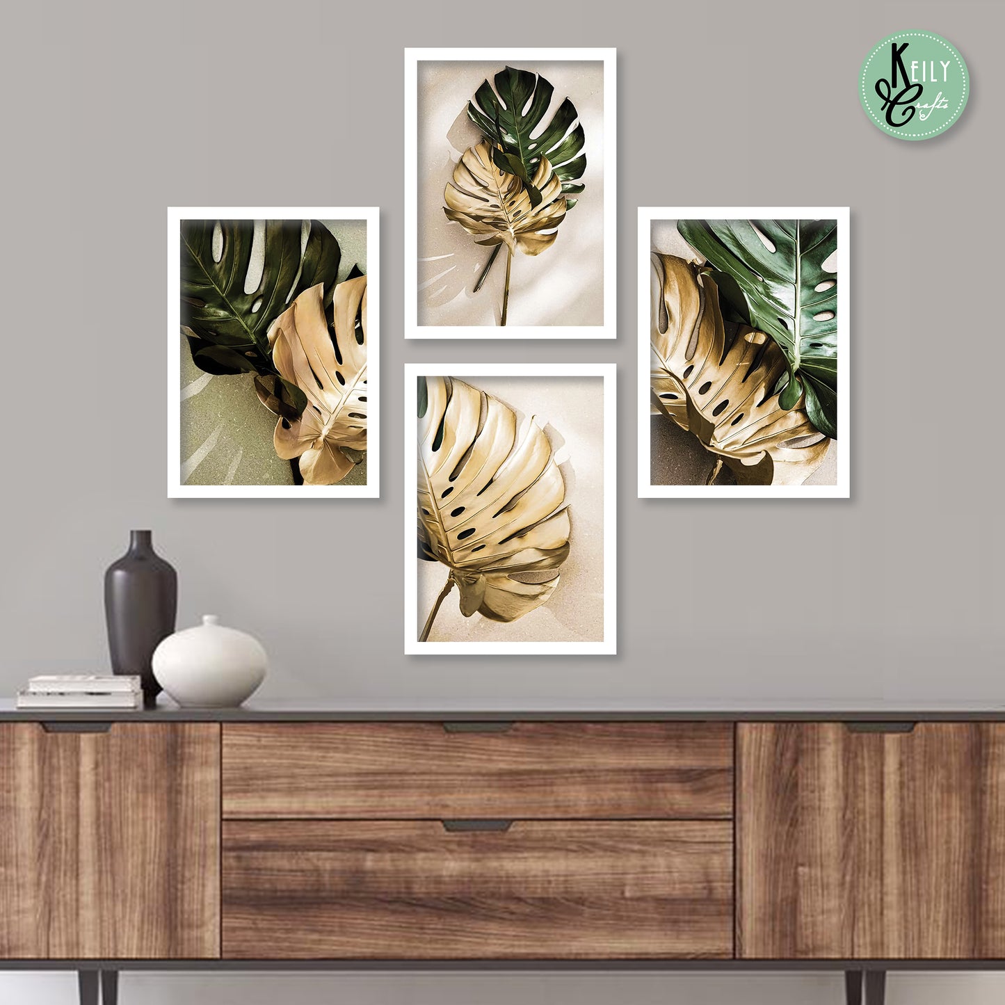 Green Tropical Plant - Set of 4 Framed Prints Wall Art Home Decor