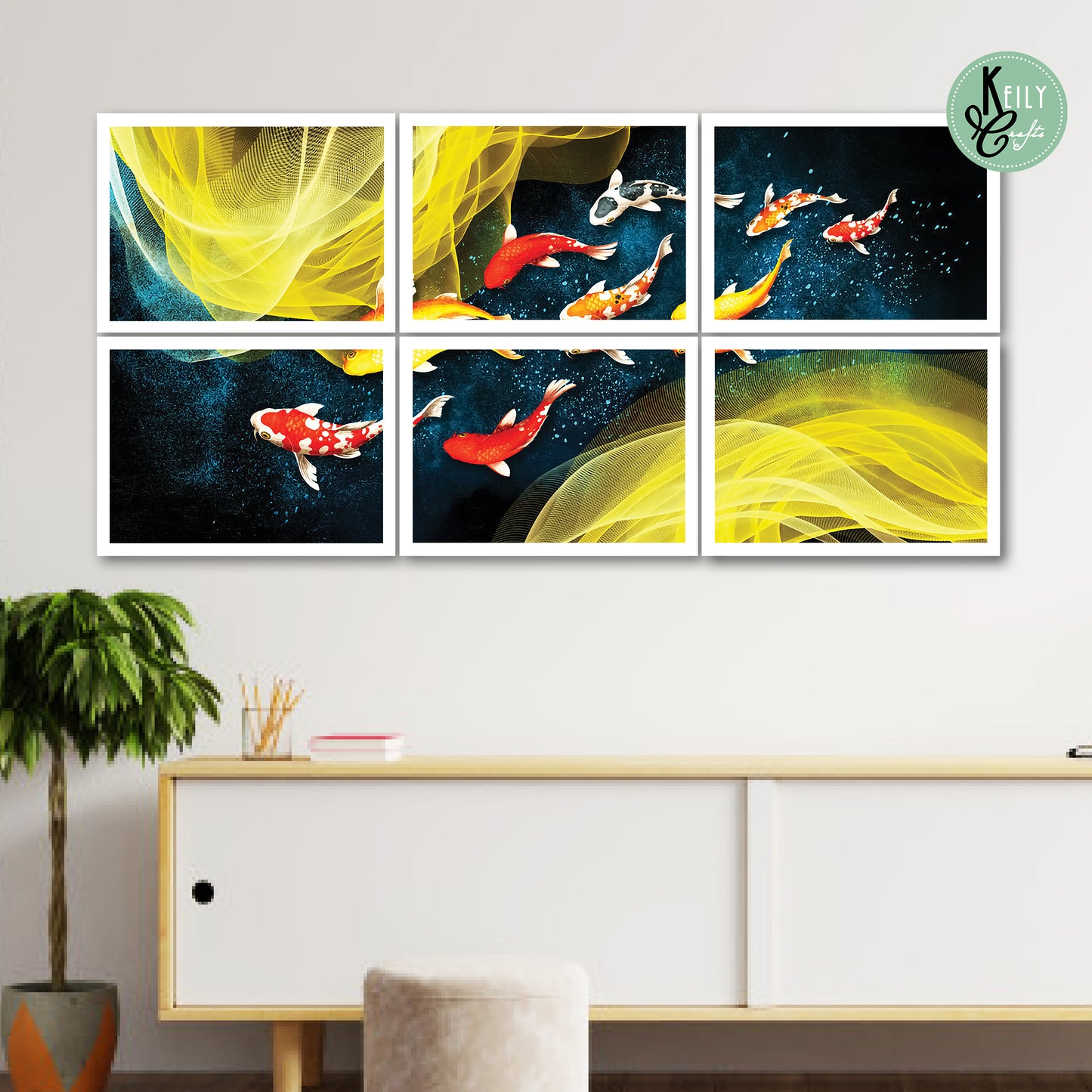 Chinese Lucky Gold Fish - Set of 6 Framed Prints Wall Art Home Decor