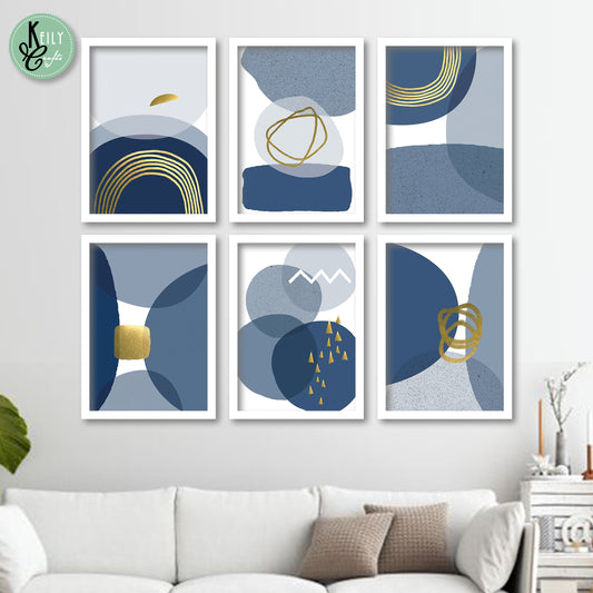 Blue Abstract Wall Art - Set of 6 Framed Prints Wall Art Home Decor