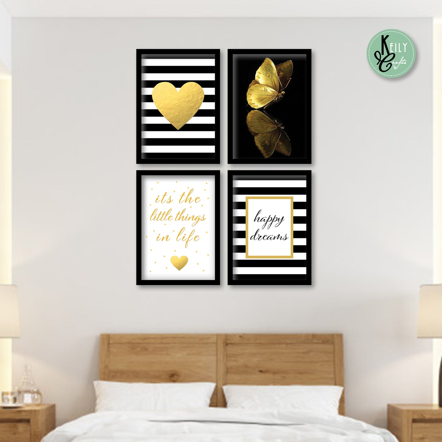 Happy Dreams Wall Art - Set of 4 Framed Prints Wall Art Home Decor