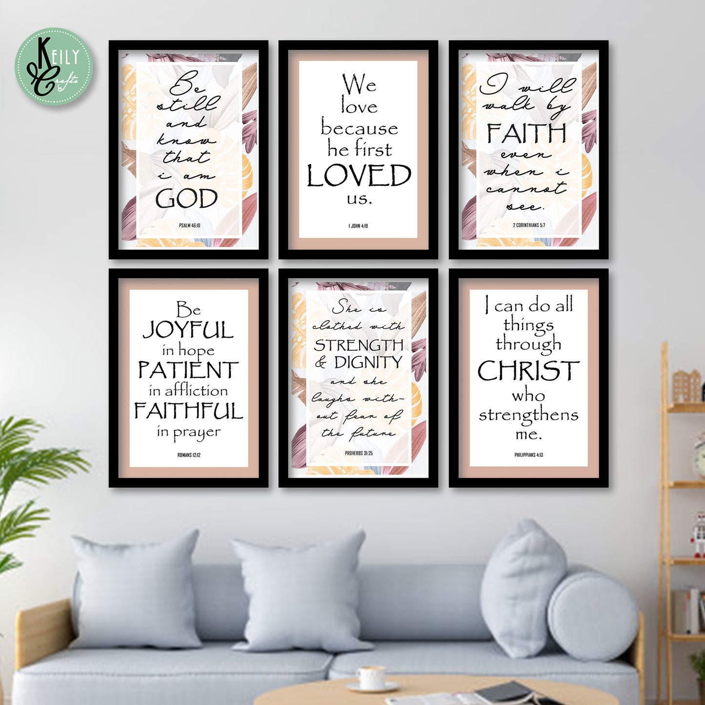 I Will Walk By Faith Bible Verse - Set of 6 Framed Prints Wall Art Home Decor