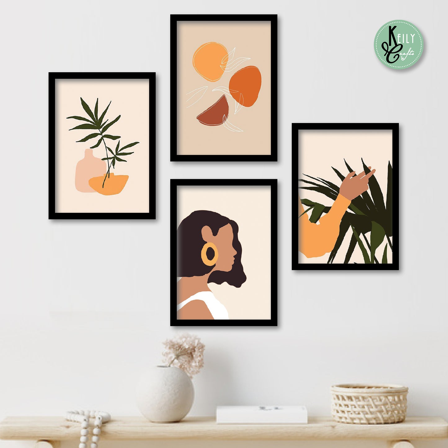 Abstract Boho Woman Wall Art - Set of 4 Framed Prints Wall Art Home Decor