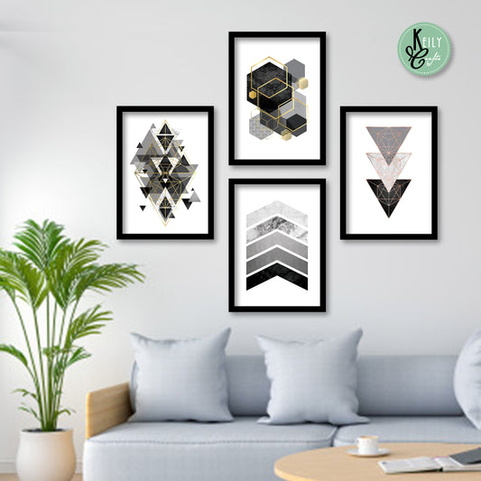 Gray and Black Geometric Wall Art - Set of 4 Framed Prints Wall Art Home Decor