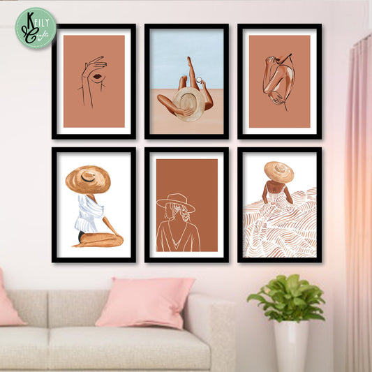 Minimalist Woman Face - Set of 6 Framed Prints Wall Art Home Decor