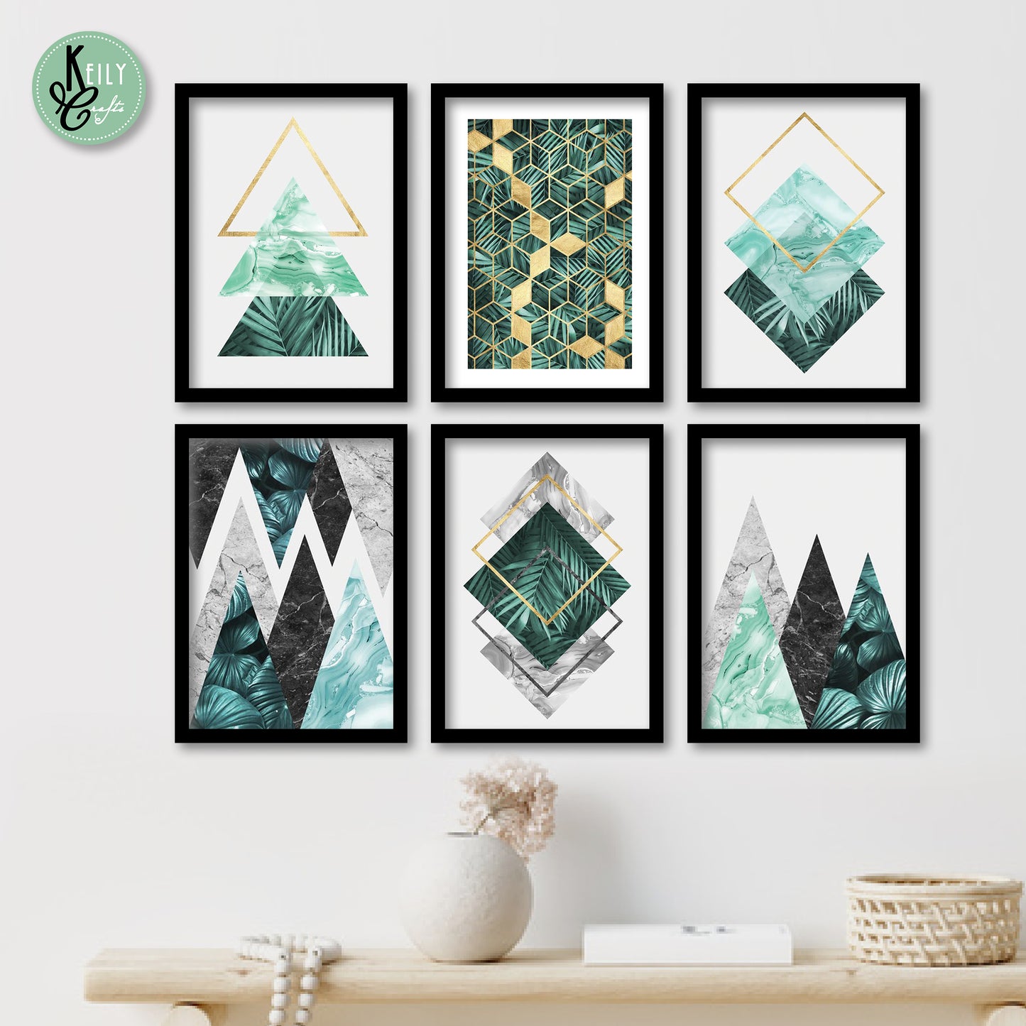 Botanical and Geometric Wall Art - Set of 6 Framed Prints Wall Art Home Decor